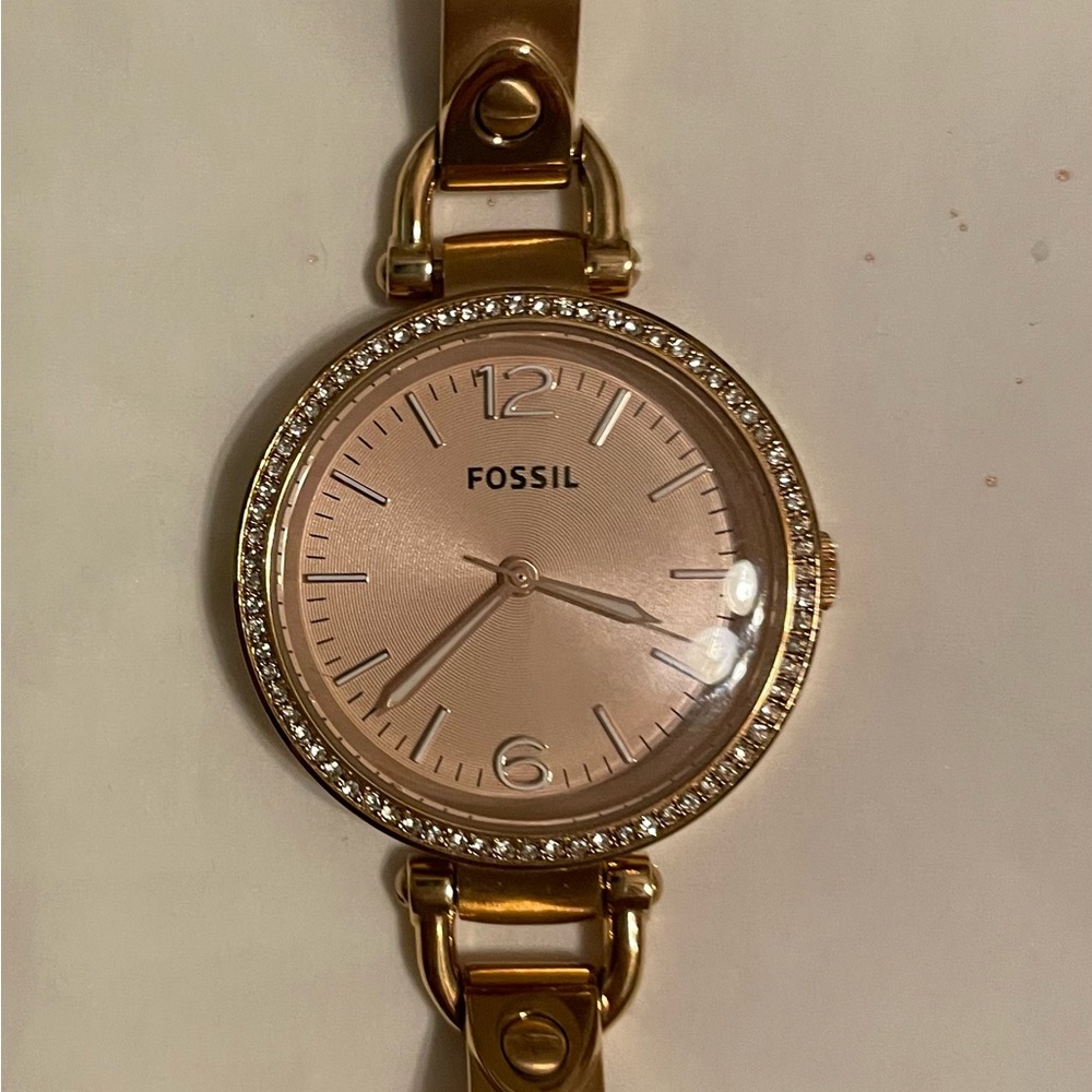 Fossil gold watch with rhinestones…..new battery